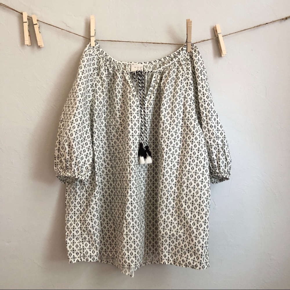 Southwestern Black & White Printed Blouse